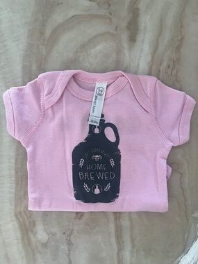 Rabbit Skins Pink "Home Brewed" Graphic One-Piece Bodysuit
